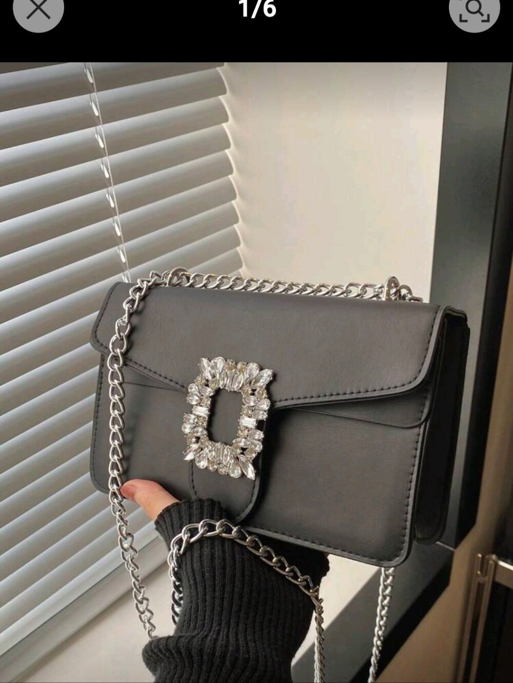 Elegant Black Chain Shoulder Bag with Crystal Buckle🖤